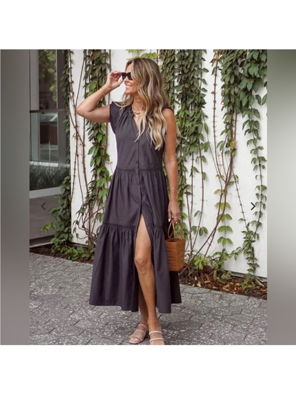 Brochu Walker Santorini Tiered Maxi Dress Button Front Dark Gray Size XS
